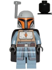 LEGO part Mandalorian Tribe Warrior - Female, Black Cape, Light Bluish Gray Helmet with Antenna / Rangefinder sw1077