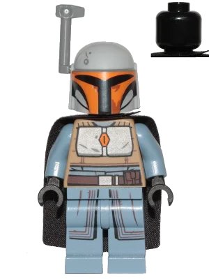 LEGO onderdeel Mandalorian Tribe Warrior - Female, Black Cape, Light Bluish Gray Helmet with Antenna / Rangefinder (sw1077)