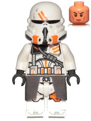 LEGO onderdeel Clone Airborne Trooper, 212th Attack Battalion (Phase 2) - White Arms, Dirt Stains, Dark Bluish Gray Cloth Kama, Nougat Head (sw1100)