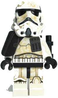 LEGO part Sandtrooper (Enlisted) - Dual Molded Helmet, Black Pauldron, Ammo Pouch, Dirt Stains, Survival Backpack, Frown sw1131
