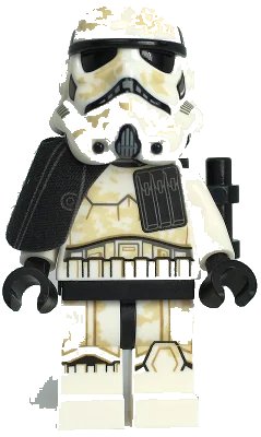 LEGO onderdeel Sandtrooper (Enlisted) - Dual Molded Helmet, Black Pauldron, Ammo Pouch, Dirt Stains, Survival Backpack, Frown (sw1131)