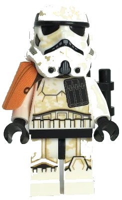 LEGO onderdeel Sandtrooper Squad Leader (Captain) - Dual Molded Helmet, Orange Pauldron, Ammo Pouch, Dirt Stains, Survival Backpack, Frown (sw1132)