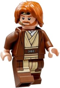 LEGO onderdeel Obi-Wan Kenobi - Reddish Brown Robe, Dark Orange Mid-Length Tousled with Center Part Hair sw1220