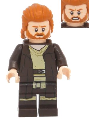 LEGO onderdeel Obi-Wan Kenobi - Dark Brown Robe, Dark Orange Mid-Length Hair with Ruffled Back (sw1227)