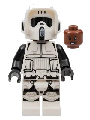 LEGO onderdeel Imperial Scout Trooper - Female, Dual Molded Helmet, Reddish Brown Head, Open Mouth Smirk (sw1229)