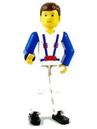 LEGO onderdeel Technic Figure White Legs, White Top with Blue Suspenders Pattern, Blue Arms tech006