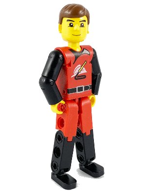 LEGO onderdeel Technic Figure Red/Black Legs, Red Top, Brown Hair (Fireman) (tech009)