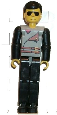 LEGO part Technic Figure Black Legs, Light Gray Top with 2 Brown Belts, Black Arms tech012