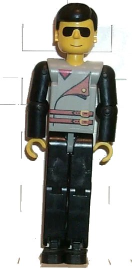 LEGO onderdeel Technic Figure Black Legs, Light Gray Top with 2 Brown Belts, Black Arms (tech012)