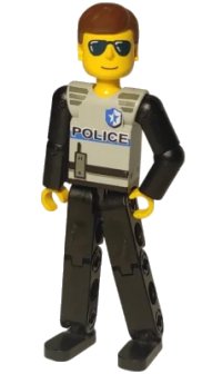 LEGO part Technic Figure Black Legs, Light Gray Top with Police Pattern, Black Arms tech029