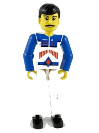 LEGO part Technic Figure White Legs, White Top with Red Arrow-Type Stripes Pattern, Blue Arms tech037