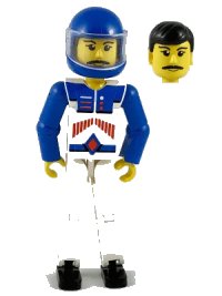 LEGO onderdeel Technic Figure White Legs, White Top with Red Arrow-Type Stripes Pattern, Blue Arms, Blue Helmet tech037a