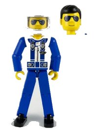 LEGO onderdeel Technic Figure Blue Legs, White Top with Zipper and Blue Shoulder Harness Pattern, Blue Arms, White Helmet, Trans-Clear Visor tech038b