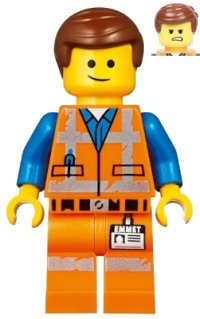 LEGO part Emmet - Lopsided Smile / Angry, Worn Uniform tlm142