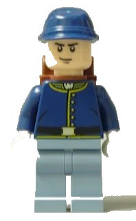 LEGO onderdeel Cavalry Soldier - Backpack, Black Eyebrows, Crooked Smile (tlr019)