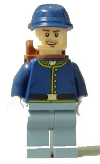 LEGO part Cavalry Soldier - Backpack, Brown Eyebrows, Lopsided Open Mouth Smile, Stubble tlr021