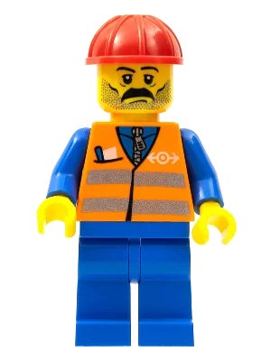 LEGO onderdeel Orange Vest with Safety Stripes - Blue Legs, Moustache, Red Construction Helmet (trn001)