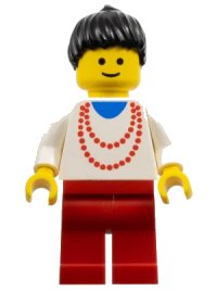 LEGO part Necklace Red - Red Legs, Black Ponytail Hair trn003
