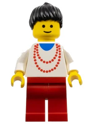 LEGO onderdeel Necklace Red - Red Legs, Black Ponytail Hair (trn003)