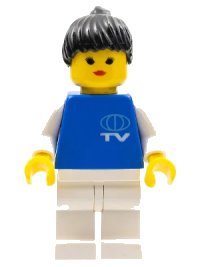 LEGO part TV Logo Small Pattern, White Legs, Black Ponytail Hair trn017