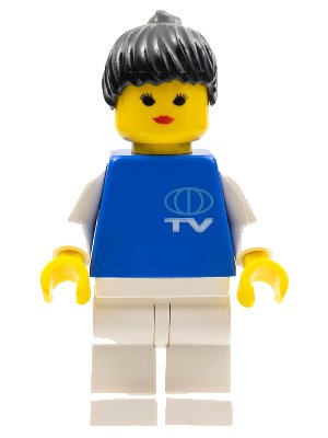 LEGO onderdeel TV Logo Small Pattern, White Legs, Black Ponytail Hair (trn017)