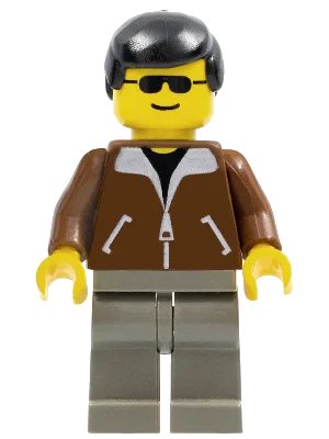 LEGO onderdeel Jacket Brown - Dark Gray Legs, Black Male Hair (trn019)