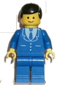 LEGO onderdeel Suit with 3 Buttons Blue - Blue Legs, Black Male Hair trn027