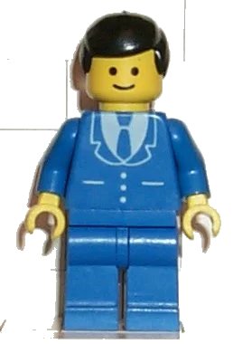LEGO onderdeel Suit with 3 Buttons Blue - Blue Legs, Black Male Hair (trn027)