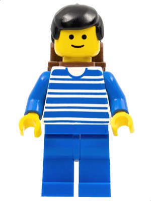 LEGO onderdeel Horizontal Lines Blue - Blue Arms - Blue Legs, Black Male Hair, Brown Backpack (trn038)