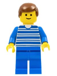 LEGO part Horizontal Lines Blue - Blue Arms - Blue Legs, Brown Male Hair trn039
