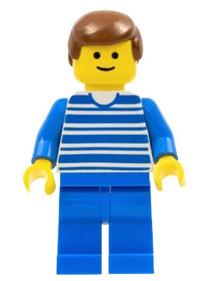 LEGO onderdeel Horizontal Lines Blue - Blue Arms - Blue Legs, Brown Male Hair (trn039)