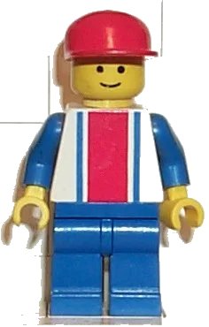 LEGO onderdeel Vertical Lines Red & Blue - Blue Arms - Blue Legs, Red Cap (trn040)