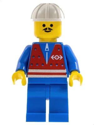LEGO onderdeel Red Vest and Zipper - Blue Legs, White Construction Helmet, Moustache (trn054)