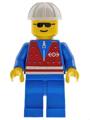 LEGO onderdeel Red Vest and Zipper - Blue Legs, White Construction Helmet, Sunglasses (trn057)