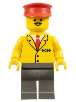 LEGO onderdeel Railway Employee 5, Dark Gray Legs, Red Hat (trn061)