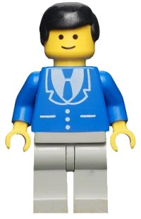 LEGO part Suit with 3 Buttons Blue - Light Gray Legs, Black Male Hair trn070