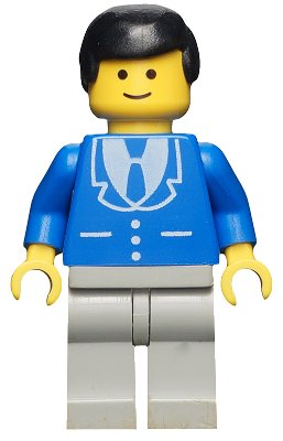 LEGO onderdeel Suit with 3 Buttons Blue - Light Gray Legs, Black Male Hair (trn070)