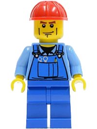 LEGO part Overalls with Tools in Pocket Blue, Red Construction Helmet, Cheek Lines trn141