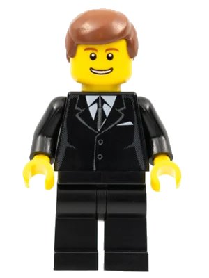 LEGO onderdeel Suit Black, Reddish Brown Male Hair, Thin Grin with Teeth (trn142)