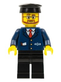LEGO onderdeel Dark Blue Suit with Train Logo, Black Legs, Black Hat, Beard and Glasses trn223