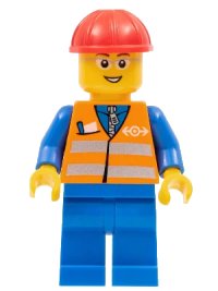 LEGO part Orange Vest with Safety Stripes - Blue Legs, Gray Frame Glasses, Red Construction Helmet trn226