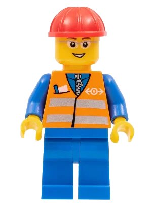 LEGO onderdeel Orange Vest with Safety Stripes - Blue Legs, Gray Frame Glasses, Red Construction Helmet (trn226)