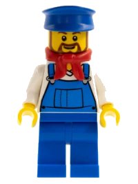 LEGO onderdeel Overalls Blue over V-Neck Shirt, Blue Legs, Blue Hat, Brown Beard Rounded - Cargo Train Driver trn228