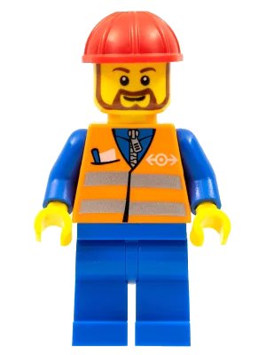 LEGO onderdeel Orange Vest with Safety Stripes - Blue Legs, Red Construction Helmet, Brown Beard Rounded (trn230)