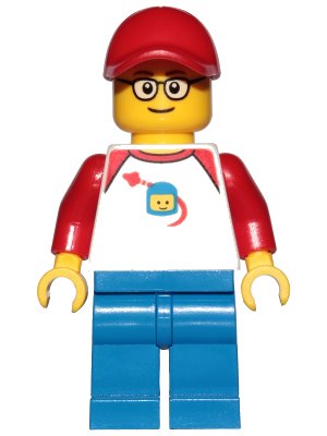 LEGO onderdeel Man - Classic Space Shirt with Red Sleeves, Blue Legs, Red Cap (trn247)