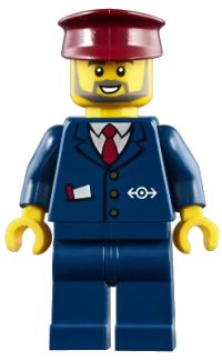 LEGO part Dark Blue Suit with Train Logo, Dark Blue Legs, Dark Red Hat, Gray Beard trn248