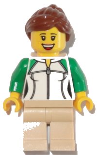 LEGO part Female Outline Sweatshirt with Zipper, Tan Legs, Reddish Brown Hair Female Ponytail and Swept Sideways Fringe trn250