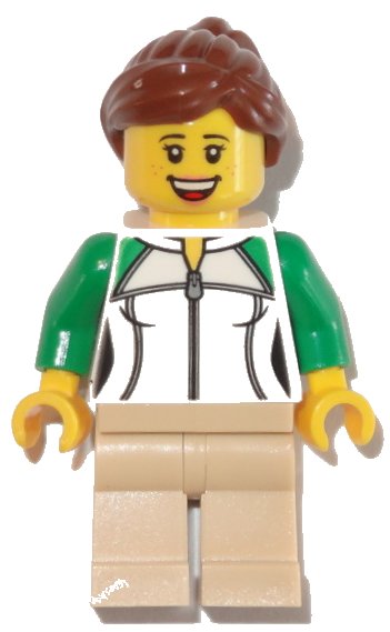 LEGO onderdeel Female Outline Sweatshirt with Zipper, Tan Legs, Reddish Brown Hair Female Ponytail and Swept Sideways Fringe (trn250)