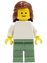 LEGO onderdeel Plain White Torso with White Arms, Sand Green Legs, Reddish Brown Female Hair Mid-Length twn073
