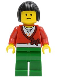 LEGO onderdeel Sweater Cropped with Bow, Heart Necklace, Green Legs, Black Bob Cut Hair twn103